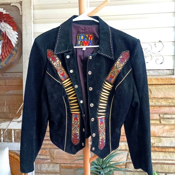 Tony Lama Jackets & Blazers - Vintage Tony Lama 100% Black Suede Leather Jacket Embroidery And Beading_12